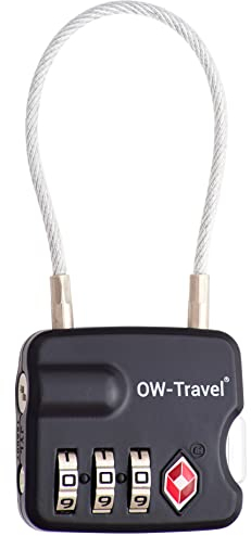 OW-Travel Kabelschloss 3 Stellig Zahlenschloss Kofferschloss Vorhängeschloss Gepäckschloss Sicherheitsschloss TSA Lock Cable USA Schloss Zahlencode für Reisekoffer Spind Rucksack Luggage:1 Schwarz