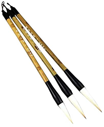 Set di 3 pennelli per calligrafia cinese, giapponese Kanji Brush Sumi acquerello pennello da disegno (capelli di capra, orso, capelli di lupo)