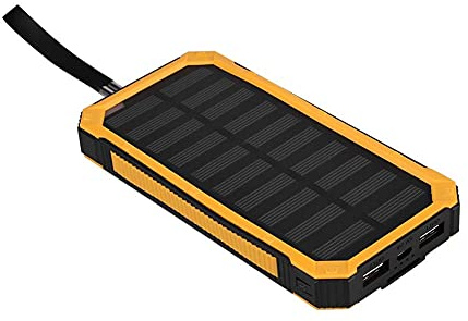Solcellsbatteri, 20 000 mAh, USB-solladdare, 2 utgångar, snabbladdning, med ficklampa, för camping, vandring, utomhusutflykter, gul