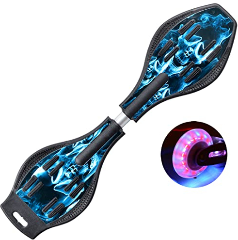 Sumeber Waveboard Kinder Street Surfen Caster Torsion Skateboard Double Decks Casterboards für Wave/Surf Waveboard/Castor Board with Light Up Wheels for Kids/Teens (Blue Skull)