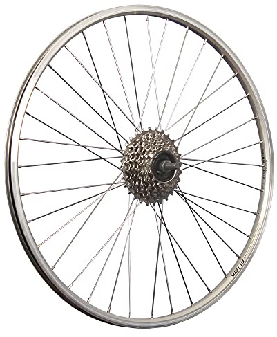 26 Zoll Hinterrrad Aluminium Hohlkammer mit 7 Fach Zahnkranz V-Brake Silber