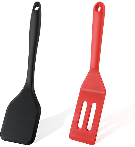cobee Juego de 2 mini espátulas para servir brownie, espátula flexible antiadherente de silicona pequeña resistente al calor, mini espátula de silicona para huevos en sartén pequeña, masa de galletas,