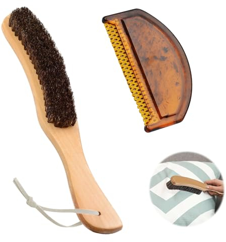 MisFun Spazzola Vestiti, Spazzola Levapelucchi per Tessuti, Spazzola Pelucchi Vestiti, Non Perde Setole, Manico in Legno Antistatico, per Rimuove Pelucchi, Polvere, Peli di Animali Domestici