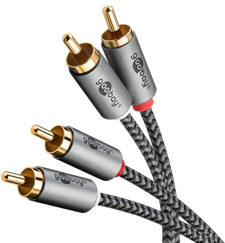 goobay 65291 0,5 m/2 x cinch-kontakt till 2 x cinch-kontakt/RCA-kabel för Blu Ray HiFi Stereo förstärkare/guld ljudkabel textil
