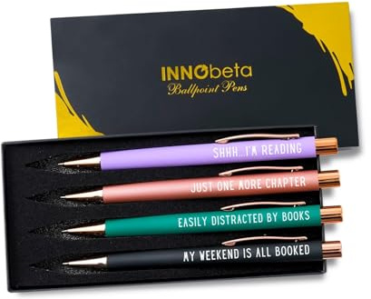 INNObeta Book Lovers Gifts for Women, Ballpoint Pen Set of 4, Funny Reading Gifts for Book Worms, Readers, Librarians, and Literary Lover on Birthday, Thanksgiving, Christmas