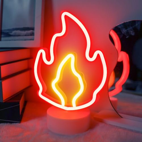 Luz de Neón de Llama Con Base, Letrero de Fuego LED Rojo, Adecuado Para USB o Batería 3A, Luz Nocturna Para Dormitorio, Pared, Bar, Regalo Para Niños y Amigos