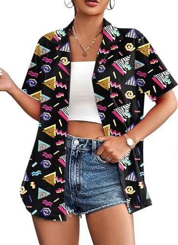 hohololo Chemise Hawaienne Femme Shirt Annee 80 Femme Chemise Femme ete