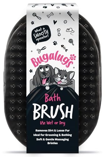 Bugalugs Dog Shampoo Bath Brush & Cat Brush, use wet or dry as dog grooming brush for grooming & bathing use alongside our dog no rinse shampoo for smelly dogs & cats (Black (2 Pack))