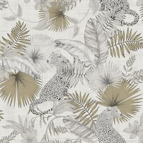 WPE® Unique Design - Stunning Tropical Gold Leopard Wallpaper, Modern Vibrant Look Striking - White Black Gold Chic - Designer Label [Minimal Rolls in Supply]