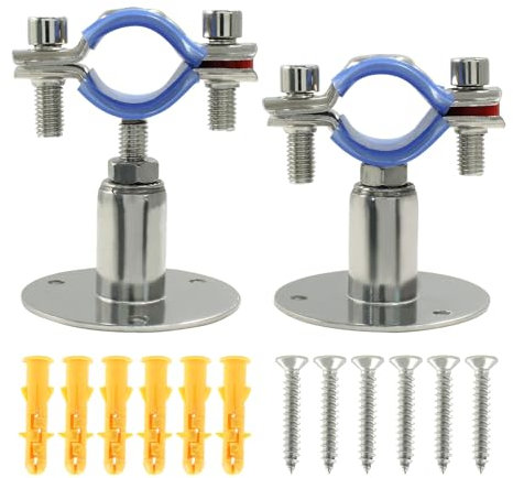 Auvotuis 2 st 304 rostfritt stål väggmontering takrörstöd, lämplig för OD-rör 25–27 mm (3/4 tum), justerbar höjd 30–50 mm, justerbar rörfästklämma med skruvar