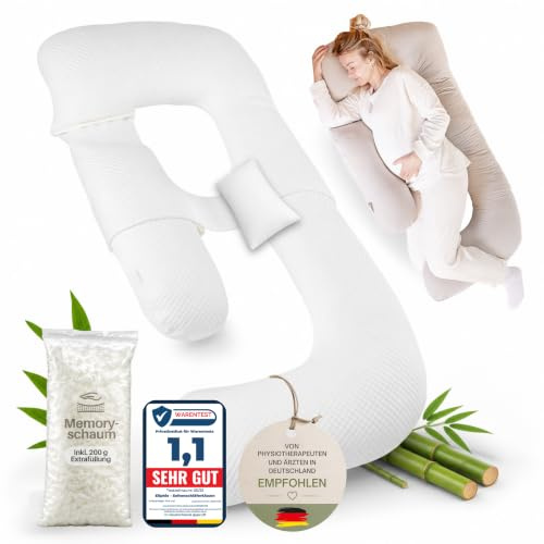 Ellphie Cuscino per chi dorme sul fianco, XL, cuscino per gravidanza, cuscino per allattamento, imbottitura in memory foam, federa in 100% cotone, cuscino di sostegno, federa in viscosa, grigio