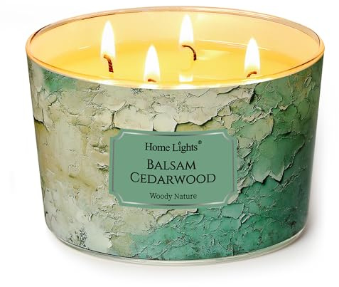 Home Lights Duftkerzen im glas 510g Soja Kerzen 4-Wick Kerzengläser Aromatherapie, Rauchfrei, 50h vollverbrannte Duftkerze Balsam Zedernholz