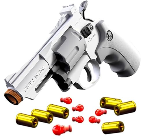 Revolver Toy Gun Pistol, Interlocking Foam Dart Blaster, Safe and Fun Shooting Game for Boys, Puzzle Toys with Soft Bullets, Suitable for 14+ Years Old Boys and Girls (Grey)