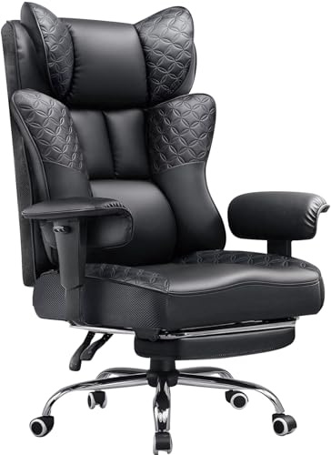 GTPLAYER Big and Tall Office Chair Wide Ergonomic Gaming Chair with Deluxe Embossing Designed Leather with Foot Rest,150°Reclining Adjustable Soft Armrests Pocket Spring Back Support and Pillow