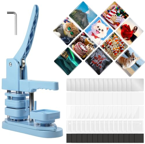 50mm Fridge Magnet Button Maker Machine, Custom Square Badge Press Kit with 100 Set Square Button Making Supplies for Gifts Pin Maker