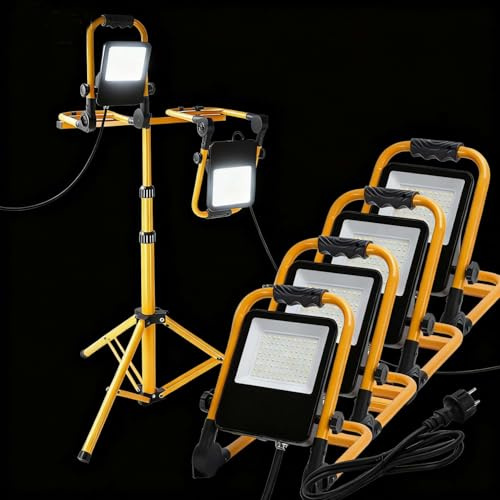 Aigostar Foco de Trabajo LED 50W 4500LM Foco LED Portátil con Enchufe, IP65 Impermeable Soporte plegable, para Uso en Interiores y Exteriores, para Obra, Taller, Garaje,6500K Luz Blanca, 2 pcs