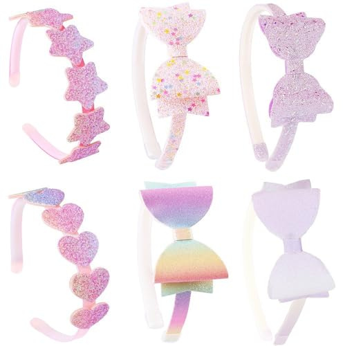 Zimocepuz Diademas para niñas, 4 piezas de diademas con diseño de lazo y forma de corazón, accesorios para el cabello para niños, lindas diademas brillantes para niñas