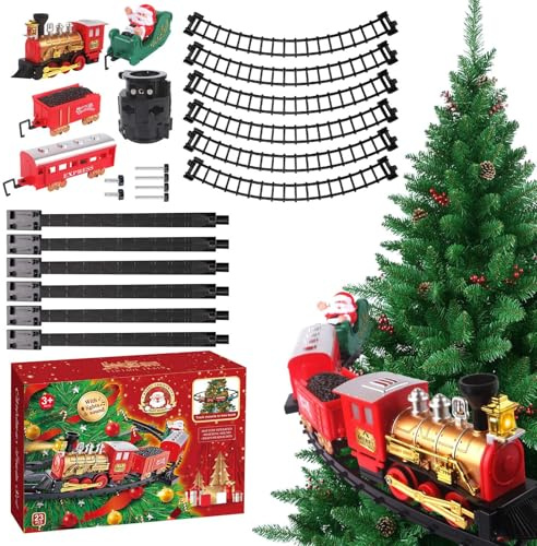 Shenrongtong Trenino Albero Natale, Ornamenti Su Binari Con Suoni Luminosi, Set Di Trenini Giocattolo Per Soggiorno Camera Sala Giochi Caminetto Mensola Del Bar Centro Commerciale Festa Di Compleanno