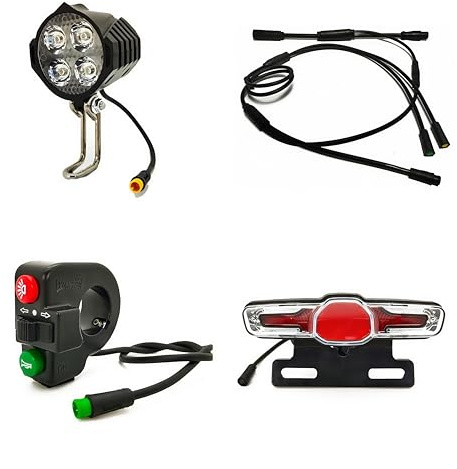 CHAOZHU Kit D'éClairage Pour VéLo éLectrique : Feu Avant, Feu ArrièRe, Clignotants, Feu Stop, CâBle éTanche Pour Moteur Bafang BBS01B 02B HD UART (Norme UART)