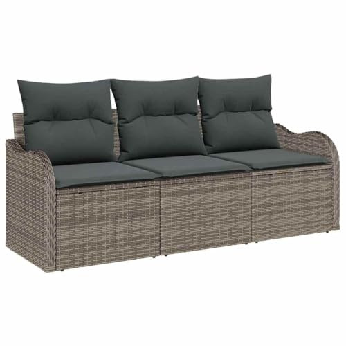 Qnhdfrt Divano da giardino in rattan sintetico, 3 pezzi, con vano portaoggetti, set modulare per terrazza e giardino, comodo gruppo di sedute con piedini regolabili, grigio