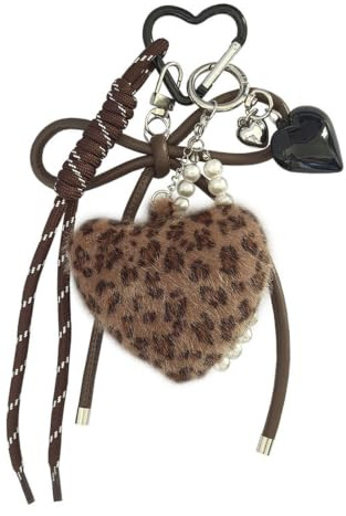 Porte-clés Cœur Léopard, Porte Clés en Corde Tressée avec Pendentif en Forme de Cœur, Porte-Clés Mignon en Peluche Imprimé Léopard, Accessoire Élégant pour Sacs à Main et Sacs à Dos