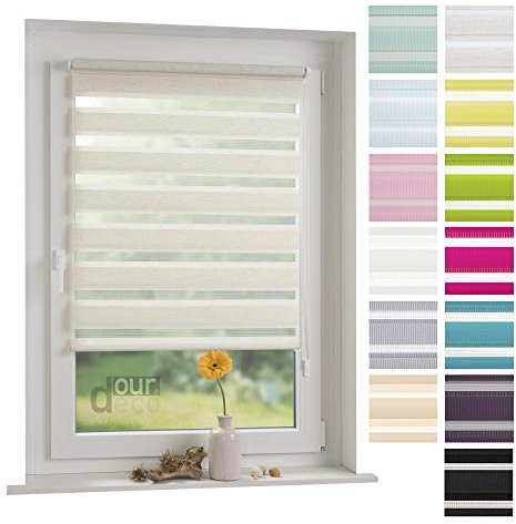 ourdeco® Doppel-Rollo, Duo-Rollo / 90 x 160 cm Natur/lichtdurchlässig, Blickdicht, Montage ohne Bohren