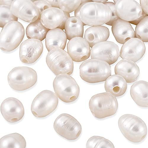 PandaHall 100 cuentas de perlas de agua dulce cultivadas naturales de 7 ~ 8 mm de forma ovalada de concha color perla suelta perlas para collar pulsera joyería artesanía fabricación