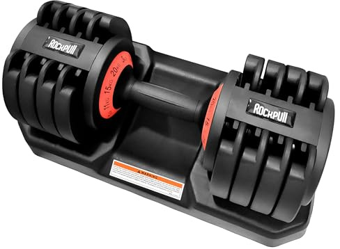 RockPull Mancuerna Ajustable 3kg-20kg con Base de Almacenamiento, Pesas Compactas 5 en 1 para Entrenamiento y Culturismo - Diseño Ahorra Espacio, para Hombre y Mujer (1 unidad)