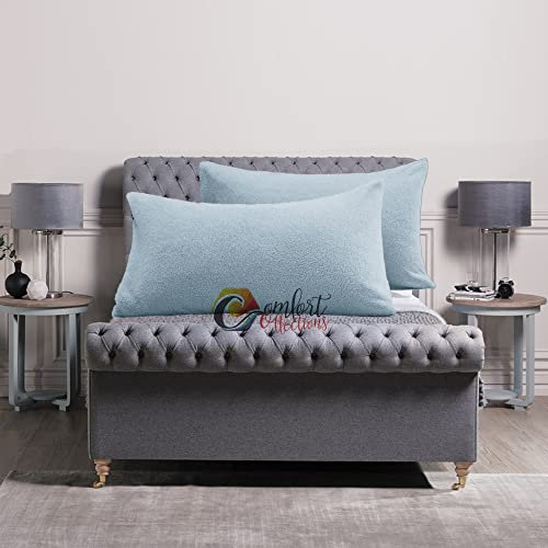 Comfort Collections Teddy Fleece Pillow Case Cover Super Soft Cuddles Snug Warm and Cosy Duck Egg Pillowcase Pair 50cm x 75cm Approximate