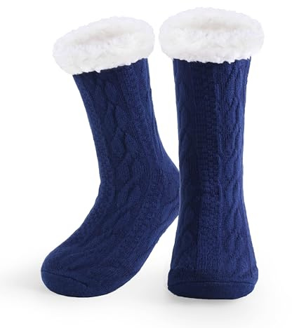 WYTartist Mens Slipper Socks with Grips Super Soft Warm Cozy Fuzzy Fleece-lined Winter Socks Home Socks (Twist Blue)