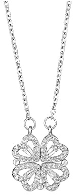 FFWTPY Collier Coeur pour Femme Pendentif Trèfle à Quatre Feuilles Amour Bijoux Plaqué Or Acier Inoxydable d'amour Chaîne pour Saint Valentin Noël Anniversaire Cadeau (Argent)