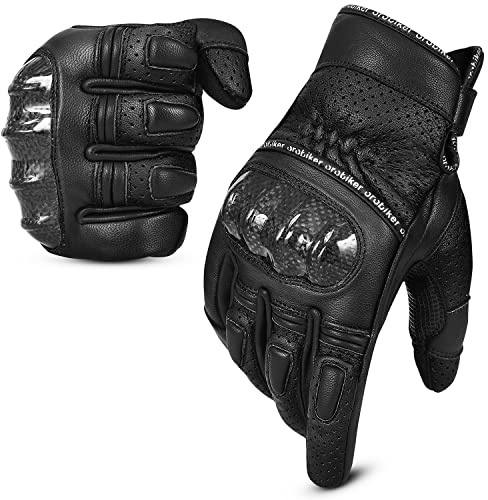 Oro Biker Guantes de cuero para motocicleta para hombre, guantes de carbono para nudillos, compatibles con pantalla táctil, agarre extra, guantes de motocicleta para deportes de potencia, guantes de