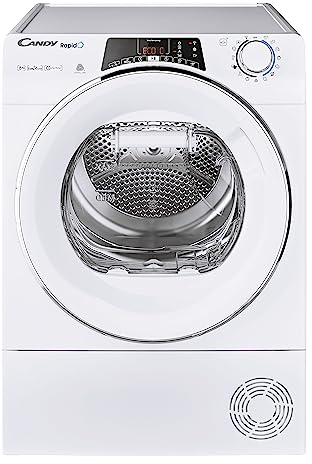 Candy RapidÓ ROE H8A3TCEX-S, Secadora 8KG, Bomba de Calor, Pantalla Smart Text, WiFi, App hOn, 14 Ciclos, 7 Rápidos, Cajón Condensación Easy Case de 5L, Inicio Diferido 24H, Blanco