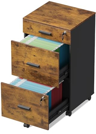 DEVAISE 3 Drawer Wood Filing Cabinet with Upgrade to 3 Individual Locks