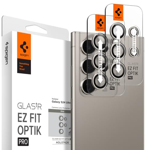 Spigen Glas.tR EZ Fit Optik Pro Kameraschutz kompatibel mit Samsung Galaxy S24 Ultra, 2 Stück, Titanium Gray, Individuelle Kameraprotektion, Anti-Kratzer, 9H Härte Folie
