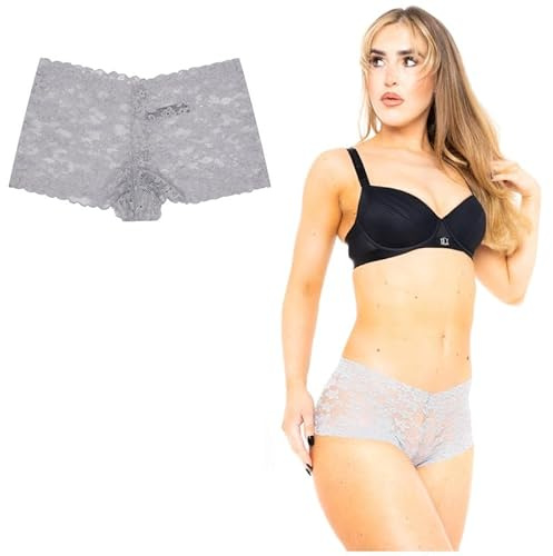 ASD Accessories Lot de 3 Culottes françaises en Dentelle Florale pour Femme – sous-vêtements Doux et Extensibles, Culottes Hipster – Style 1 (Gris, L)