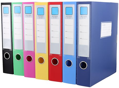 FUNSUEI 7 raccoglitori formato A4, colorati, larghezza 5,5 cm, 7 colori, formato A4, in plastica, per ufficio