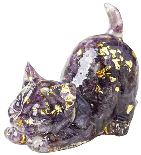 Amethyst Crystal Cat Figurine 1.6” Hand-Carved Gemstone Cat Statue, Purple Crystal Cat Ornament for Mother's Day, Healing Crystals Cat for Good Luck, Gifts for Cat Lovers Cute Cat Decor for Home, Desk