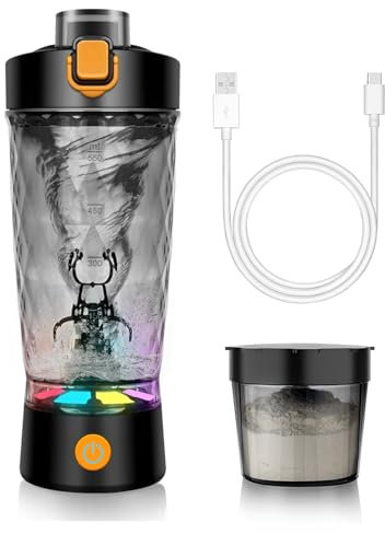 Bottiglia Elettrica per Frullati Proteici, Bicchiere Mixer per Frullati e Sostituti Pasto, Senza BPA, con Contenitore per Integratori, Shaker Ricaricabile USB per Frullati Proteici, 650ml/24oz(Nero)