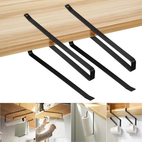 Vicloon Portarotolo da Cucina Senza Foratura, 2 Pezzi Porta Carta da Cucina Sottopensile, 26CM Porta Rotolo da Cucina, Portarotolo da Cucina Sotto Armadietto SUS 304 Acciaio per Cucina Bagno Armadi