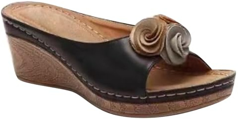 Öppen tå kil tofflor kvinnor kvinnor tjocka tofflor slip-on promenadsandaler sommar strandtofflor läder upp tofflor vintage blomma toffel tjock sula lutning häl glid vardaglig kontorssandal