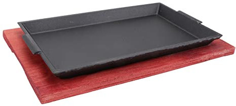 PartyKindom Cast Iron Skillet BBQ Dish Baking Tray Roasting Tray Beef Steak Plate Non-Stick Barbecue Plate for Outdoor Grilling and Indoor Cooking