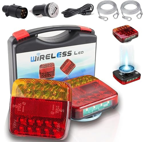 TXGSDXS Luces Remolque Inalámbricas LED Magnéticas IP65 7 Pines | Recargables con enchufe ISO 1724/12N, instalación magnética sin cables, 5 funciones para remolques, camiones y caravanas