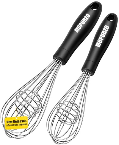2 Pezzi Frusta da Cucina in Acciaio Inossidabile 30 cm x 25.5 cm, con Sfera Integrata, Sbattitore Manuale, per Mescolare, le Uova, Mescolare la Pastella, la Schiuma, Lavabile in Lavastoviglie