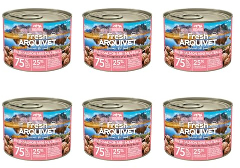 ARQUIVET - Pack de 6 unités de Saumon Frais - Boîtes de Mini boulettes de Saumon - Boîtes de 200 g - Nourriture Humide pour Chiens, Toutes Races