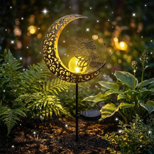 AebeChun Luces Solares para Jardín,Luces Decoracion de Metal de Luna,Luces Solares Adornos de Jardín,Impermeable Luces Decorativas al Aire Libre Para El Jardín, Camino,Césped,Patio,Balcón