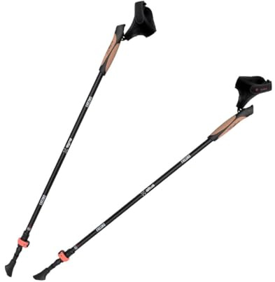 Fresno K30 | Par Bastones Nordic Walking | Bastones de Senderismo | Dos tramos telescopicos | Aluminio | Protector de Goma | Cinta de Ajuste en muñeca | Adulto | Unisex