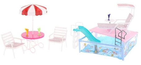 wisoolkic Poollekset Simulering Simbassäng Set Docktillbehör Härliga Barn Badleksaker För Dockor Med Solstol Parasoll Dockglamorös Med Rutschkana För 11,81 Tums Dockor