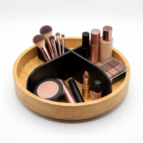 Vikk Organizador giratorio redondo de maquillaje y cosméticos en bambú