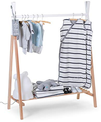 Childhome Penderie; Porte Vêtement; Armoire Rangements pour Chambre Enfant; Forme Tipi; Bois de Hêtre; Robuste; 137 x 107 cm; Couleur Bois Naturel; Blanc CLSTIPI 1 Unité (Lot de 1)